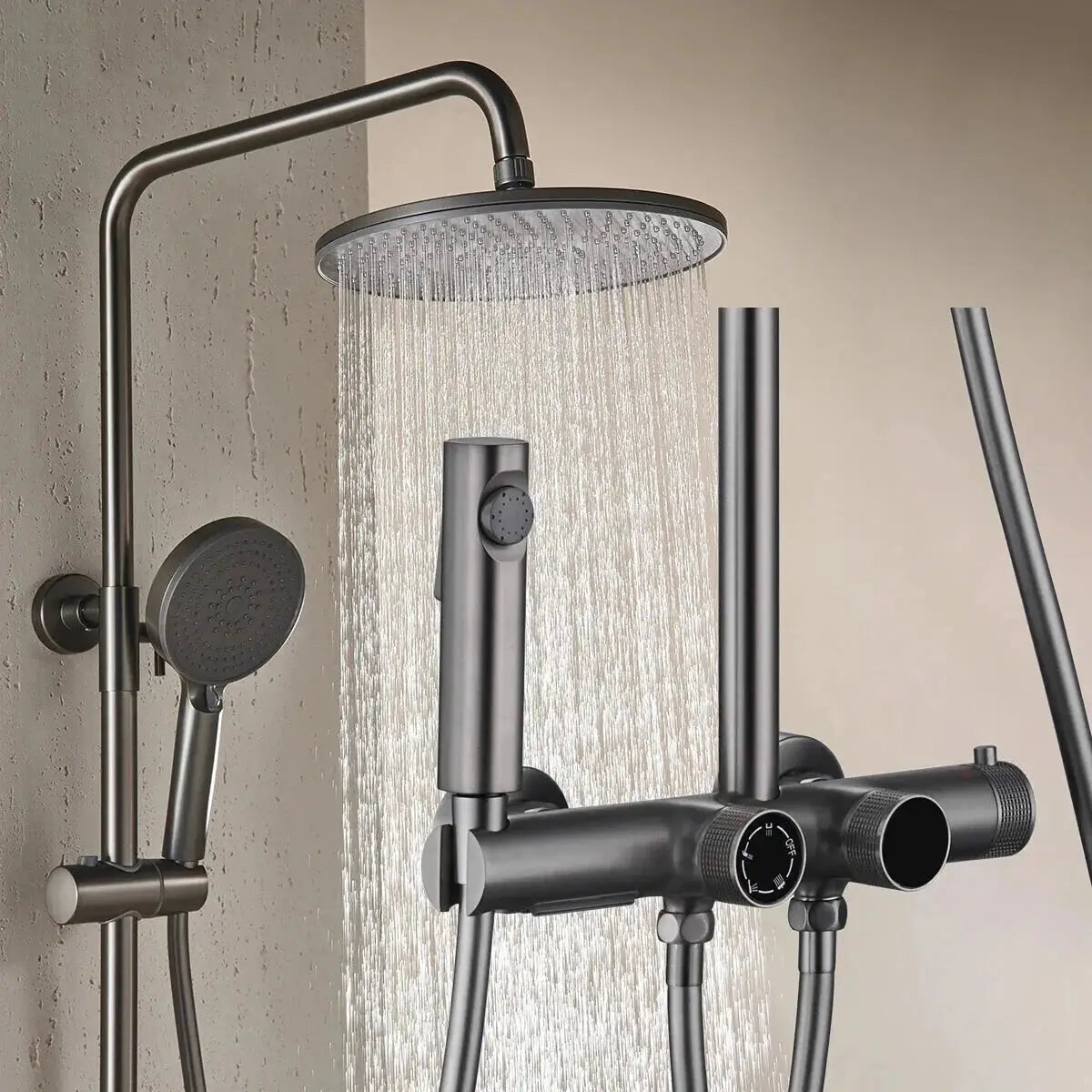 Colonne de douche en finition gris mat avec design épuré