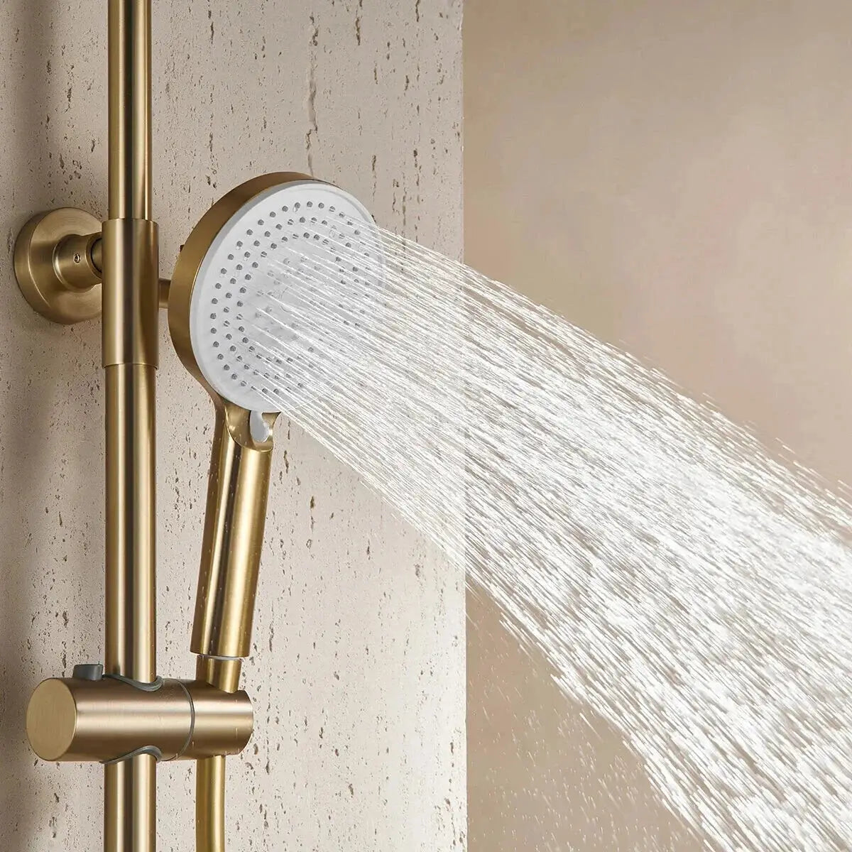 Colonne de douche avec mitigeur et pommeau en or brossé
