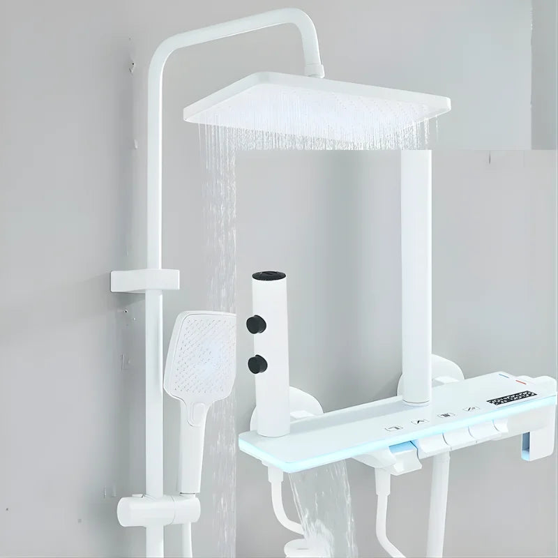 Colonne de douche blanche avec détails rectangulaires épurés