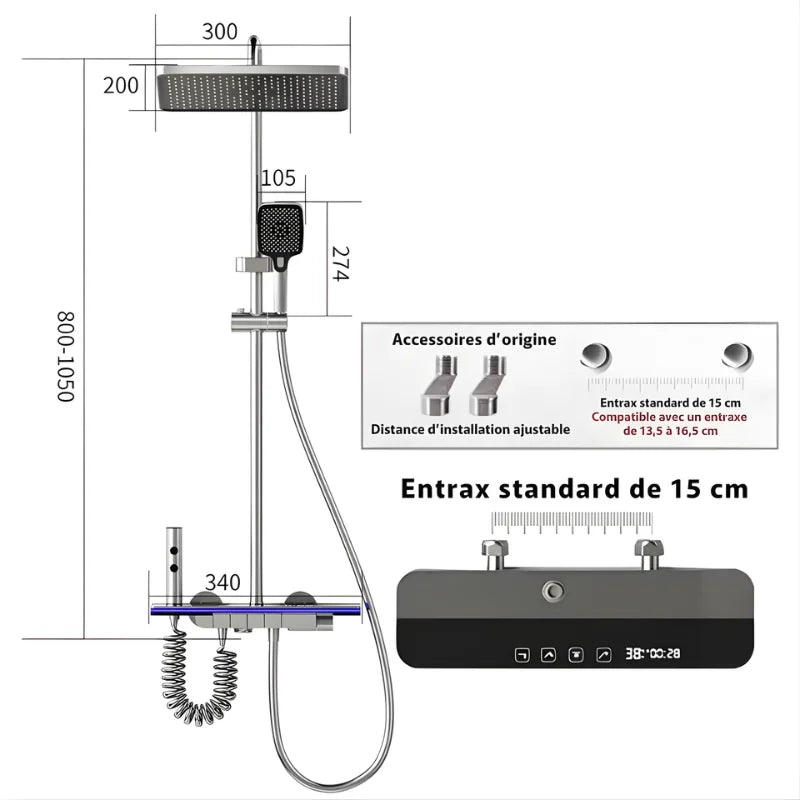 Ensemble de douche avec barre réglable et pommeau