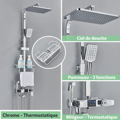 Vue de dessus du système de douche avec pommeau orientable