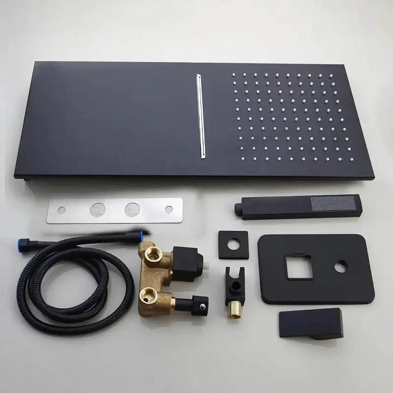 Détail des buses de massage sur la colonne de douche