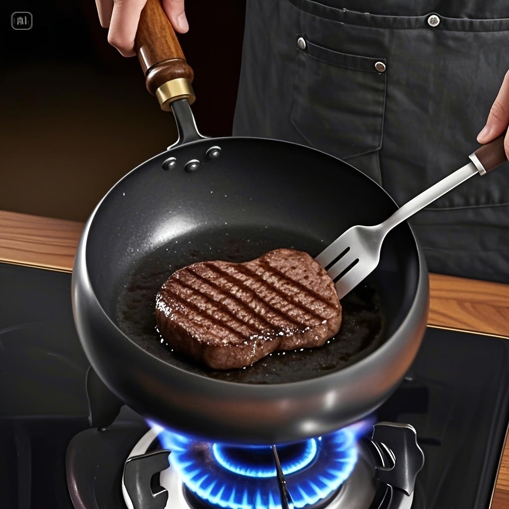 Poêle en fonte posée sur une cuisinière à induction