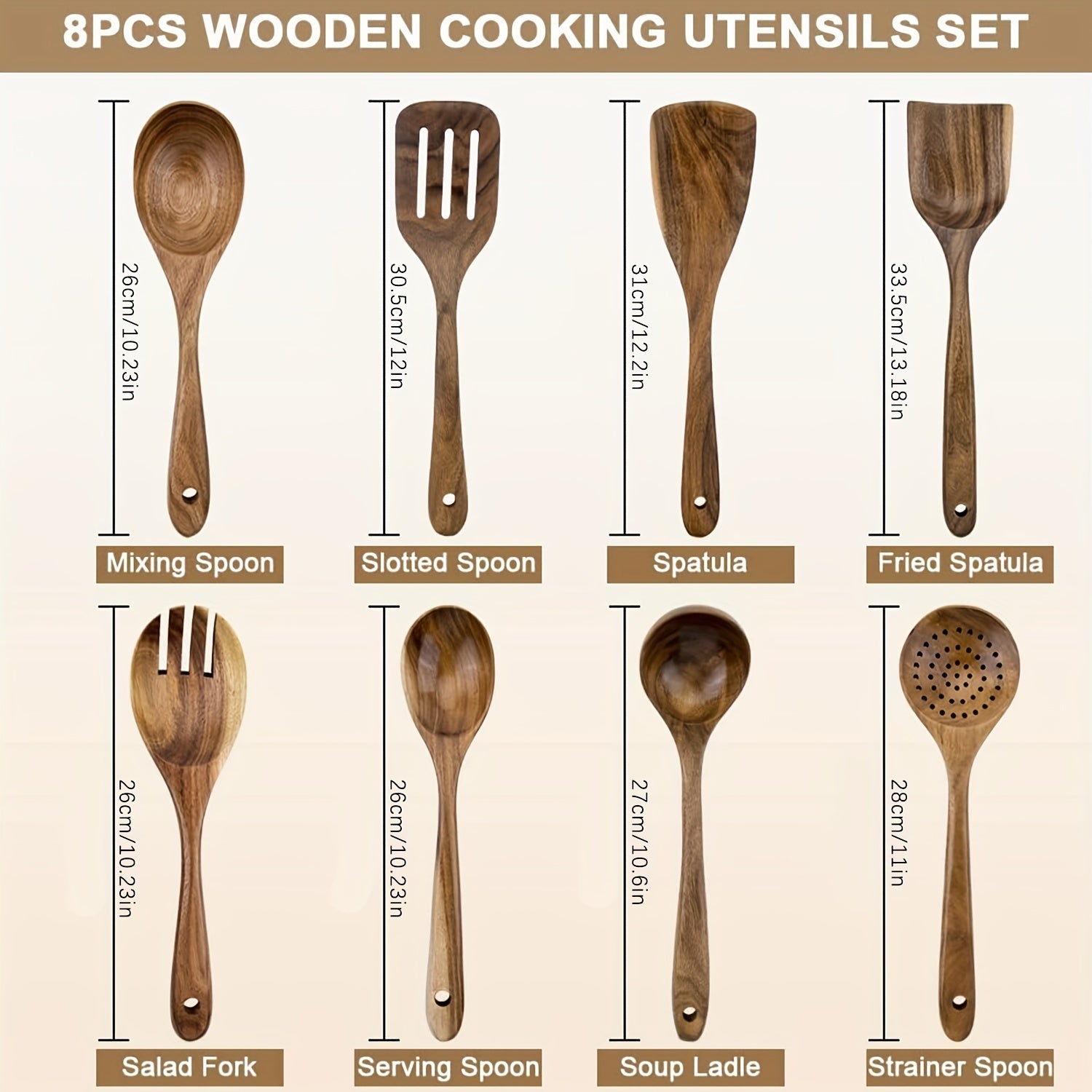 Vue d'ensemble du set de cuisine en bois d'acacia