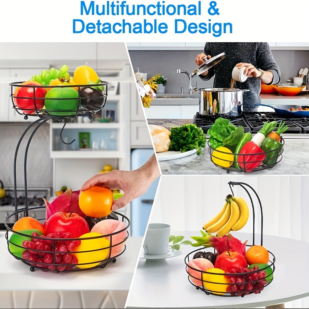Panier à fruits ovale à deux niveaux en métal noir