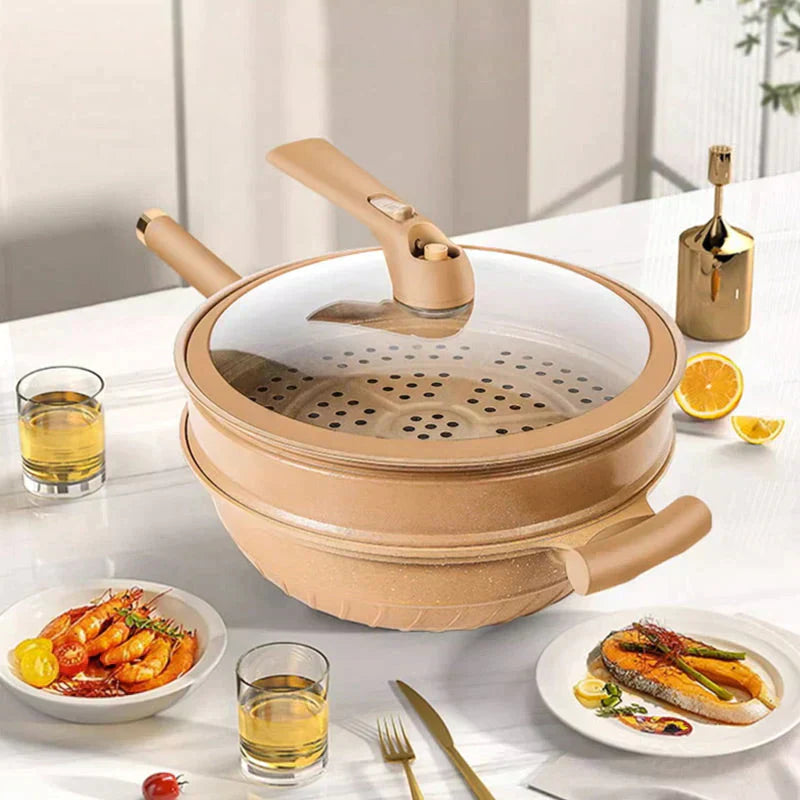 Ensemble de cuisson à la vapeur vu de face