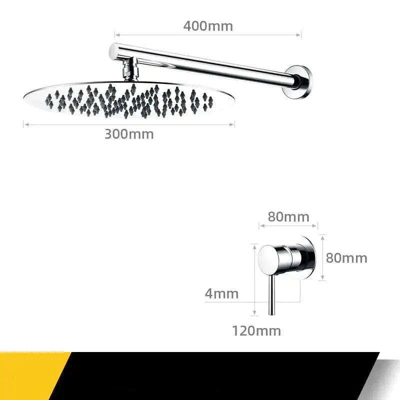 Vue latérale de la douche encastrée noire avec accessoires assortis