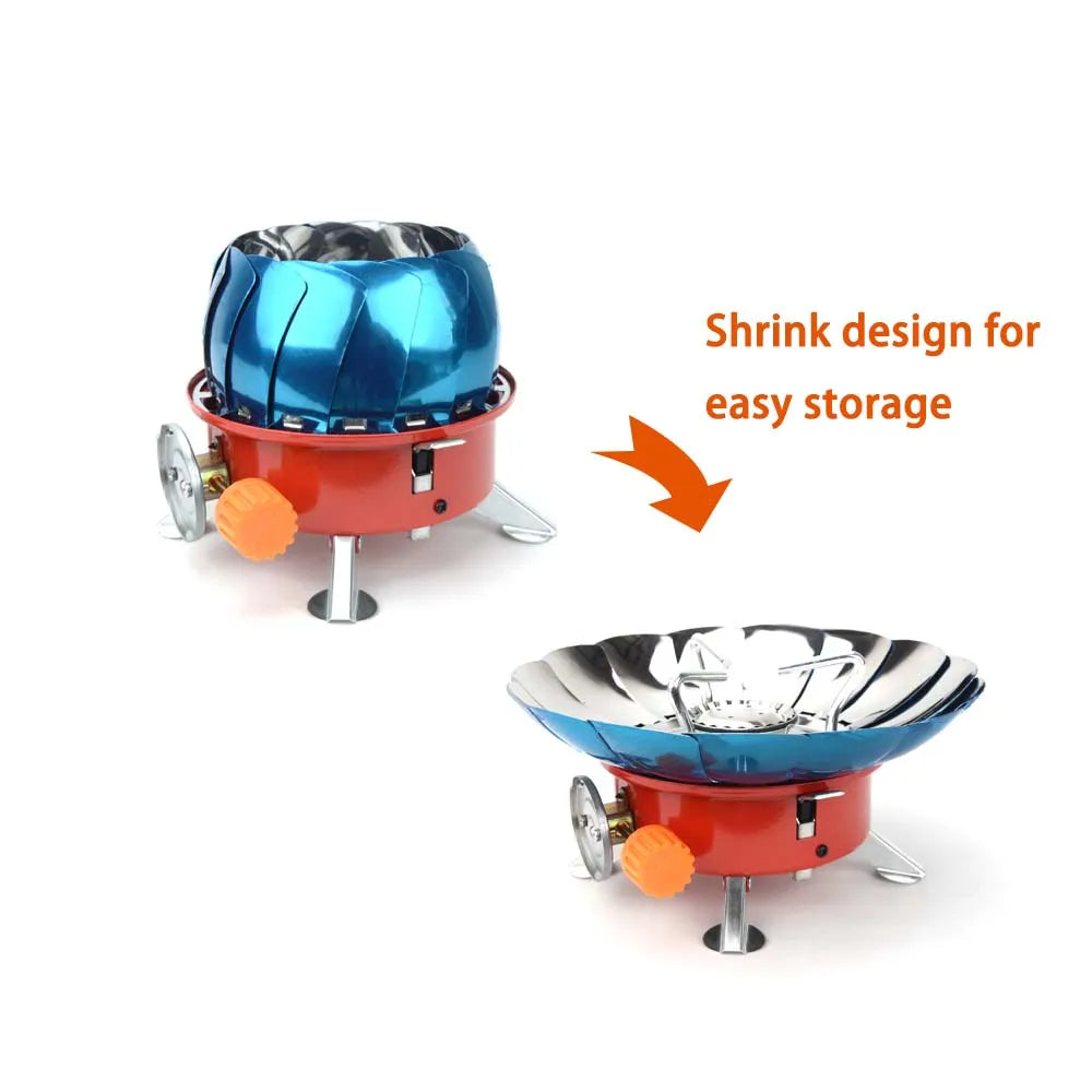 Réchaud de camping portable avec brûleur allumé en extérieur