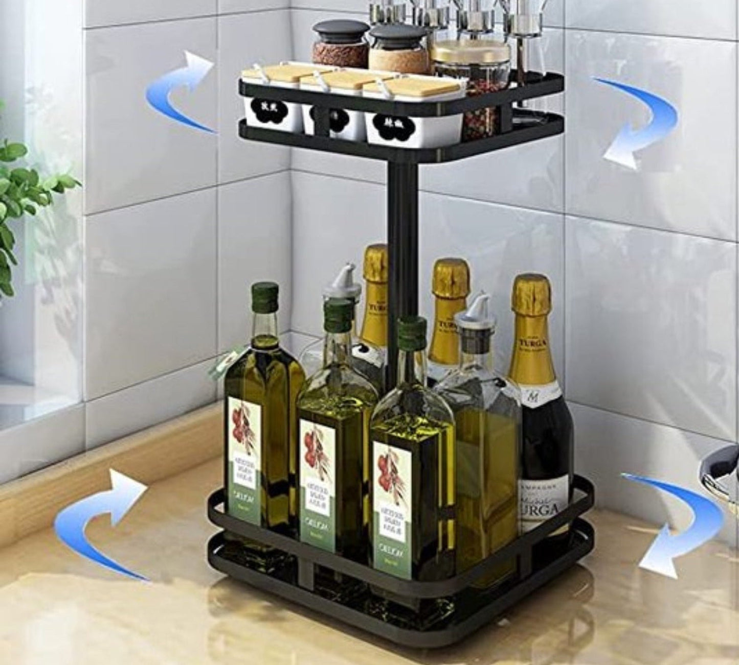 Étagère de cuisine avec porte-bouteilles, vue frontale