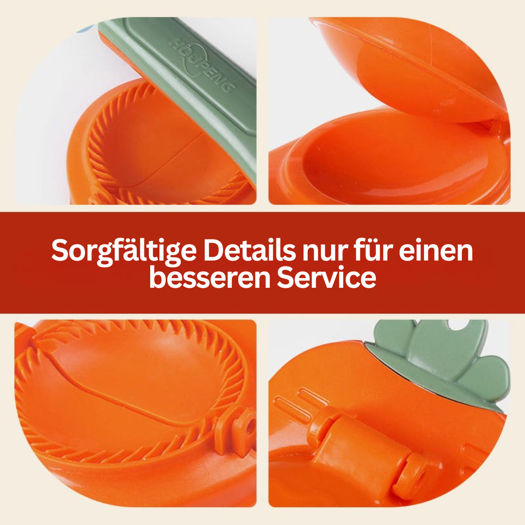 Mouleur à knödel orange vu de face sur fond neutre