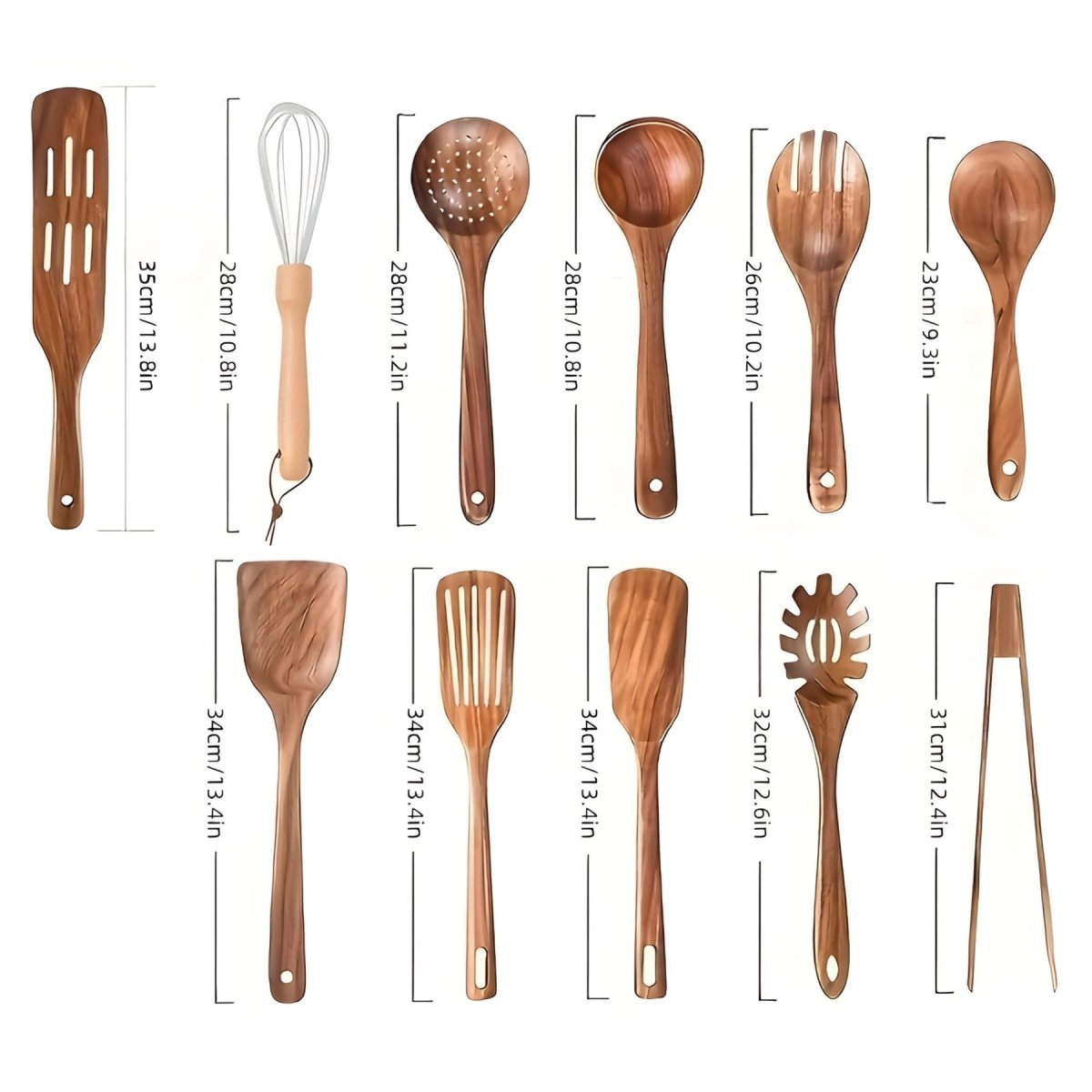 Collection complète d'ustensiles en bois naturel