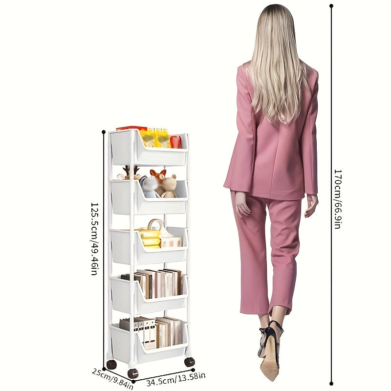 Chariot à cinq niveaux avec étagères spacieuses en plastique