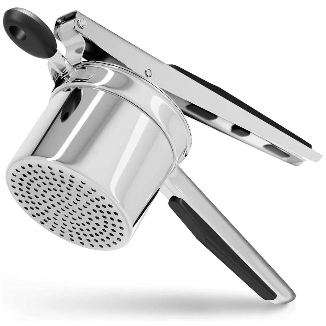 Presse-purée en acier, vue latérale