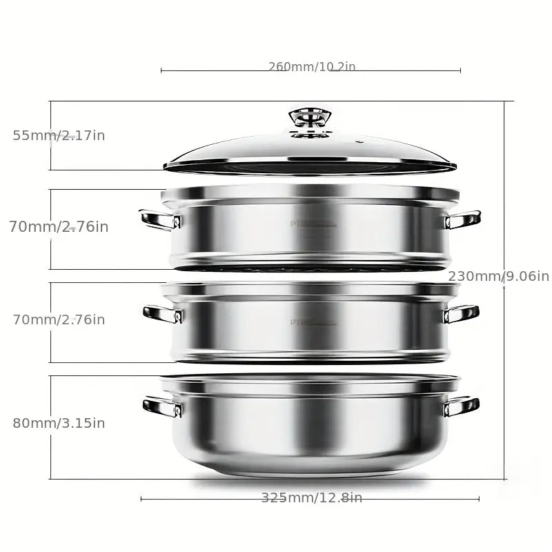 Ensemble de casseroles en acier inoxydable, vue latérale