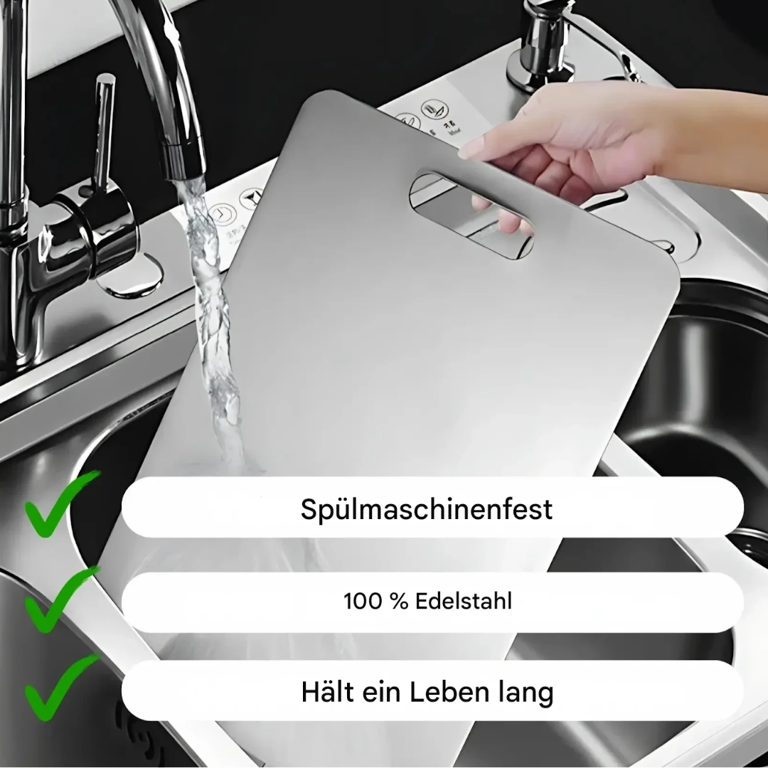 Planche inox résistant au lave-vaisselle, vue de face
