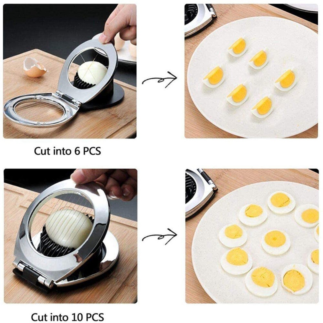 Coupe-oeufs en acier inoxydable avec six à dix tranches visibles de face
