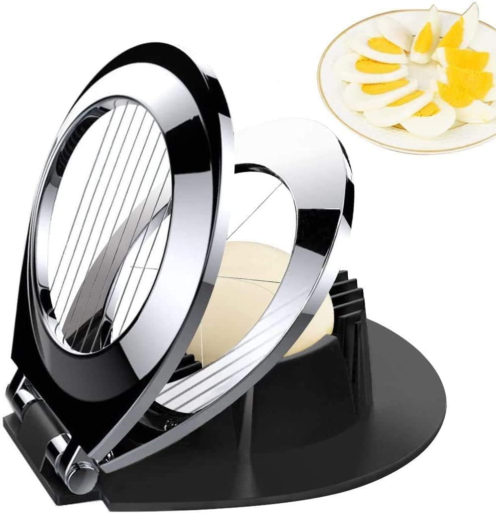 Coupe-oeufs noir en acier inoxydable présenté de face