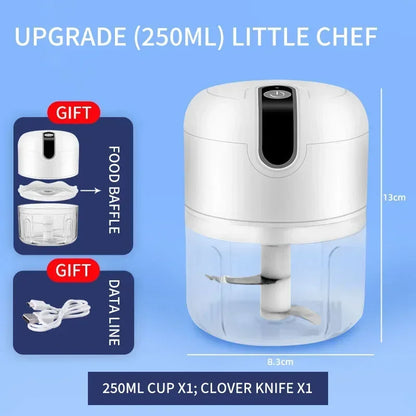 Vue avant d'un hachoir électrique blanc, bol de 250 ml