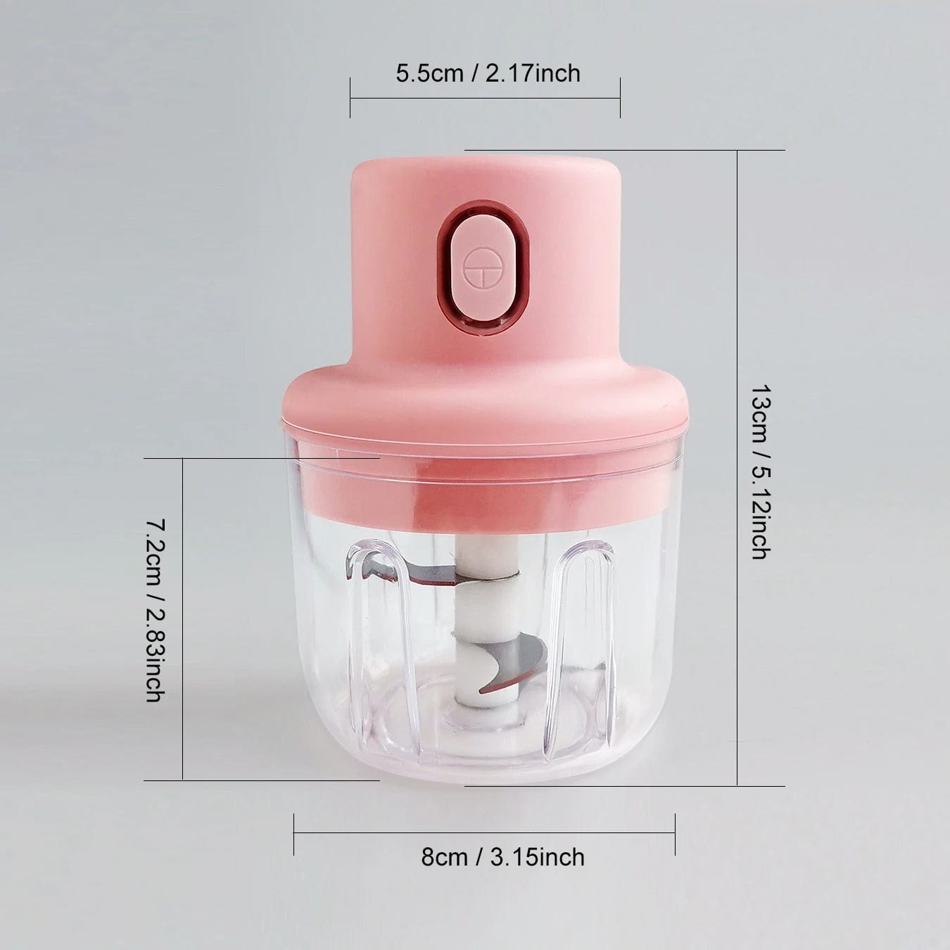 Vue avant d'un hachoir électrique rose compact