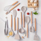 Ensemble d'ustensiles de cuisine en silicone avec poignées en bois
