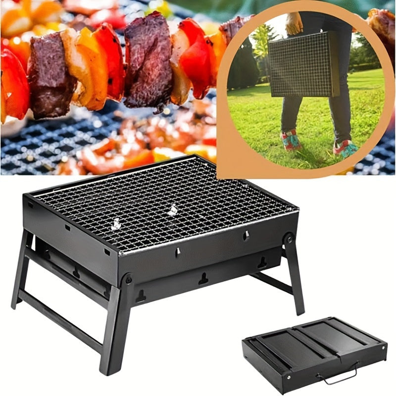 Grill à charbon plié avec poignée de transport visible