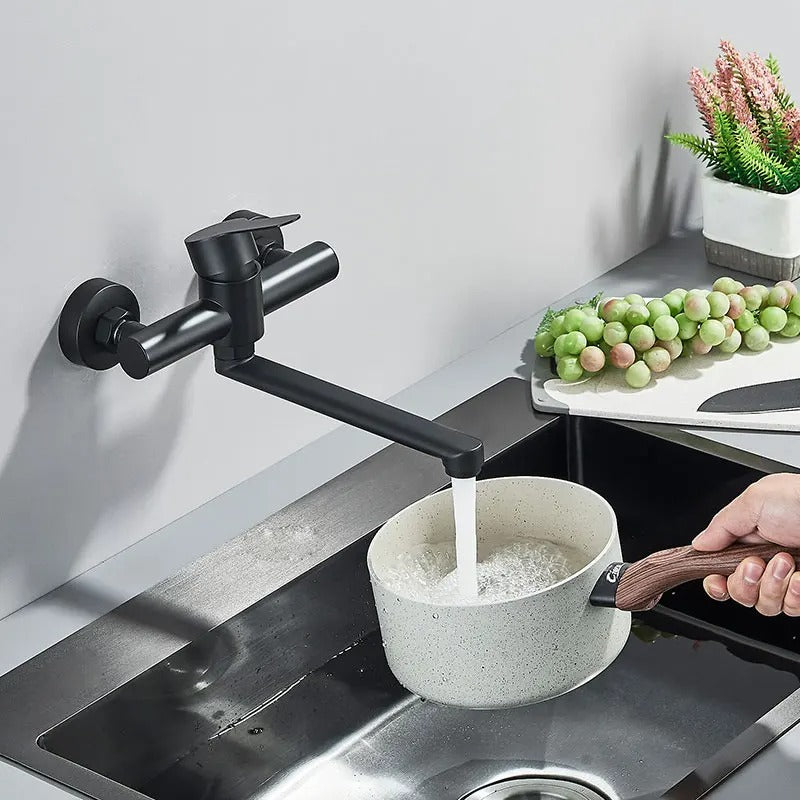Robinet mural avec bec pivotant à 360 degrés en acier inoxydable