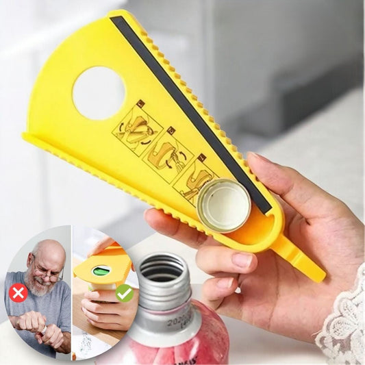 Ouvre-bouteille multifonction jaune vu de côté