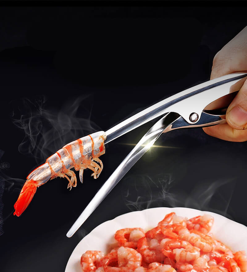 Pèle-crevettes en acier inoxydable vu de face
