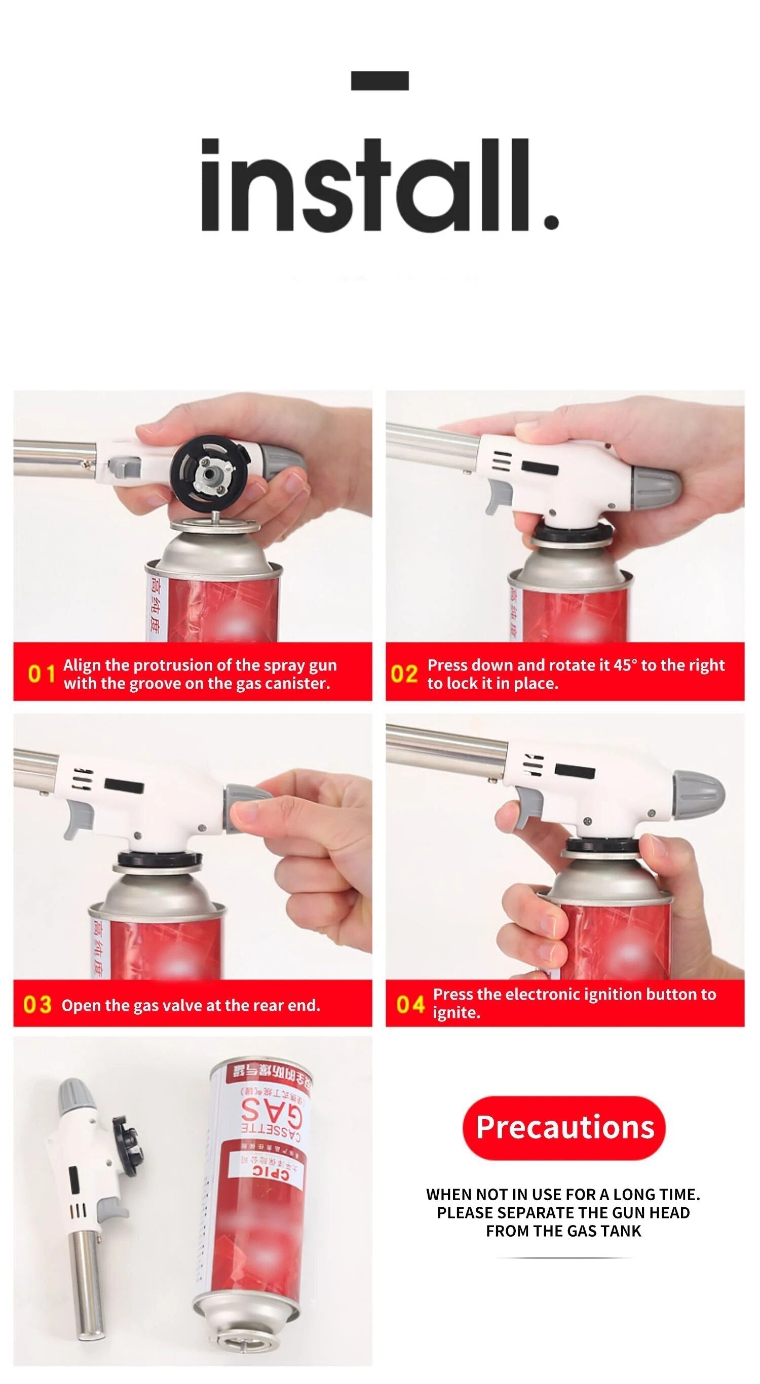 Instructions d'installation pour réchaud à gaz, vue avant