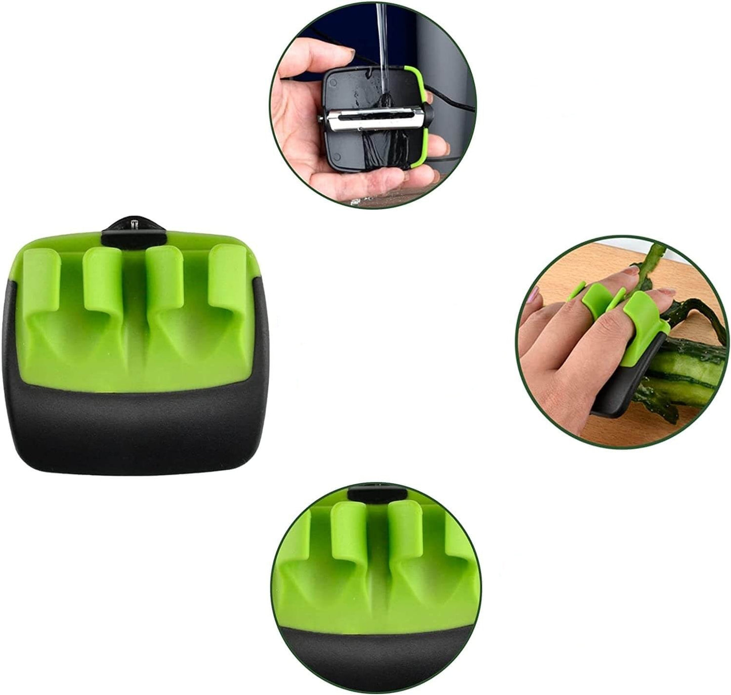 Éplucheur vert avec lame visible, vue de face