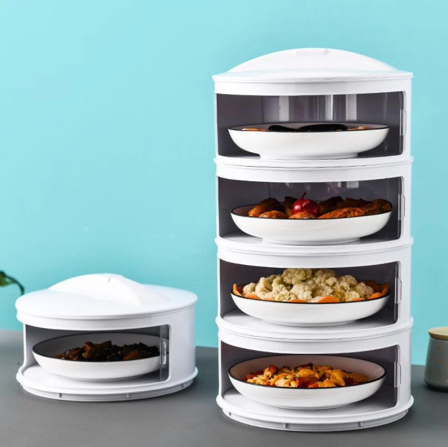 Tour de rangement pour vaisselle et aliments vue latérale