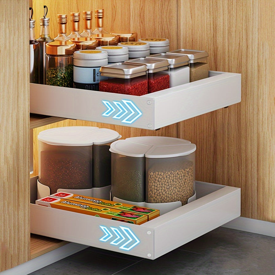 Étagère extensible blanche, vue de côté, pour épices