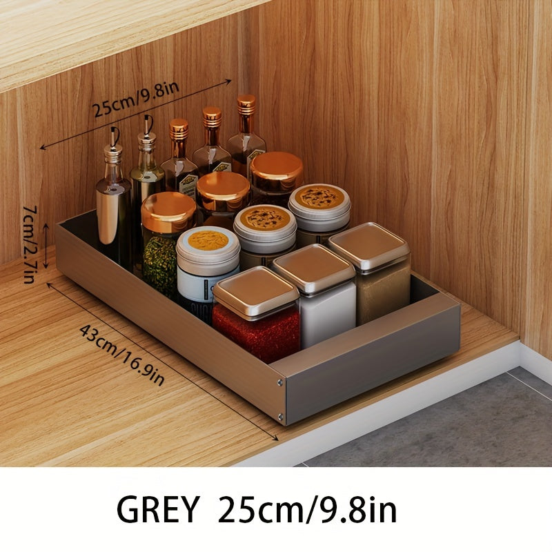 Étagère de cuisine grise, vue de face, design épuré