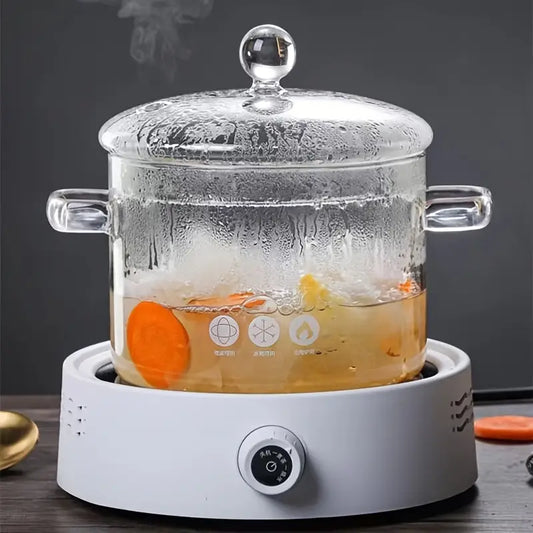 Casserole en verre avec couvercle, vue frontale