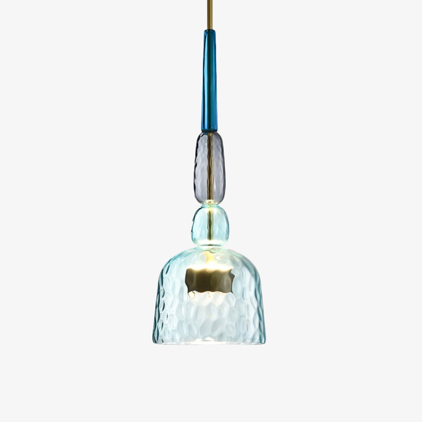 Lampe suspendue bleue en verre vue latérale