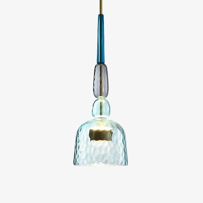 Lampe suspendue bleue en verre vue latérale
