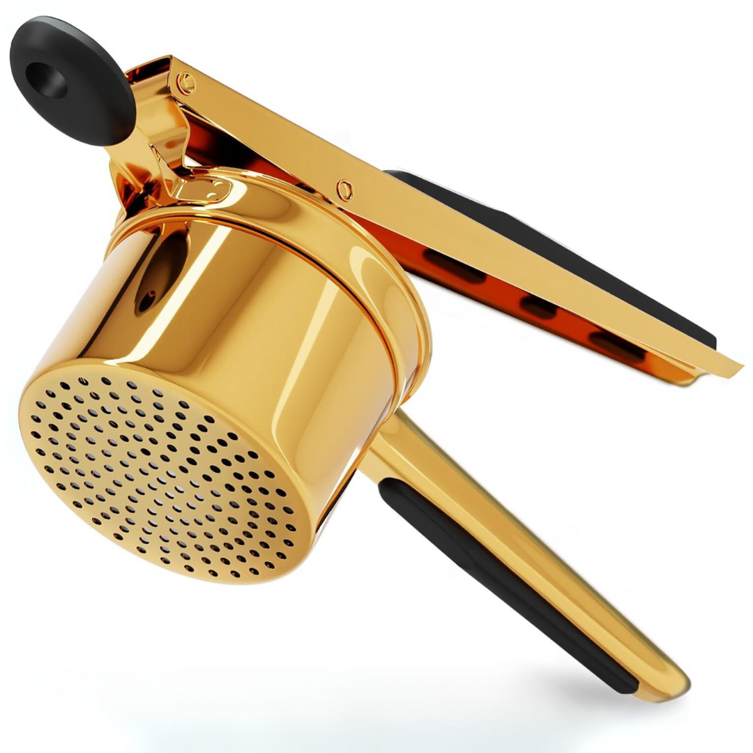 Presse-purée doré, angle latéral