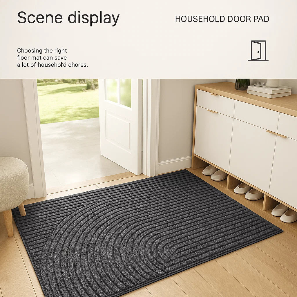 Tapis vert antidérapant sur sol en bois, vue de dessus