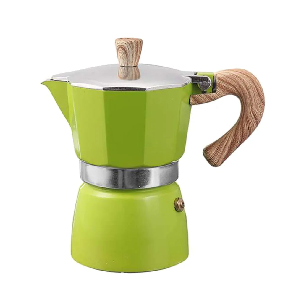 Percolateur vert à espresso vu de côté