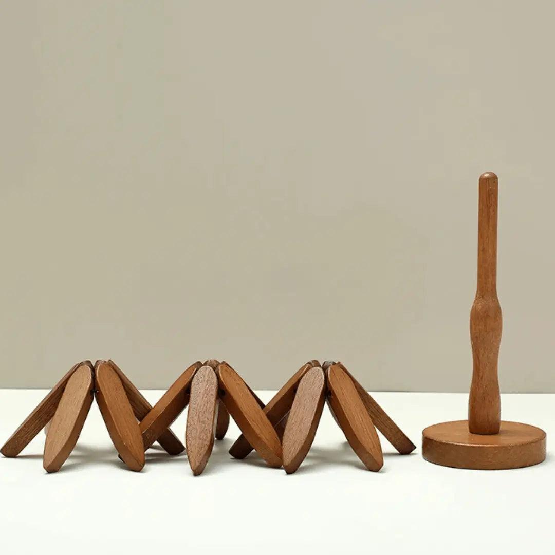 Jeu de sous-verres en bois, disposition latérale