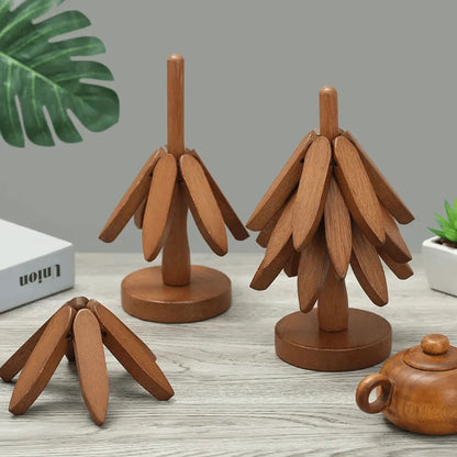 Sous-verres en bois, empilés, vue de face
