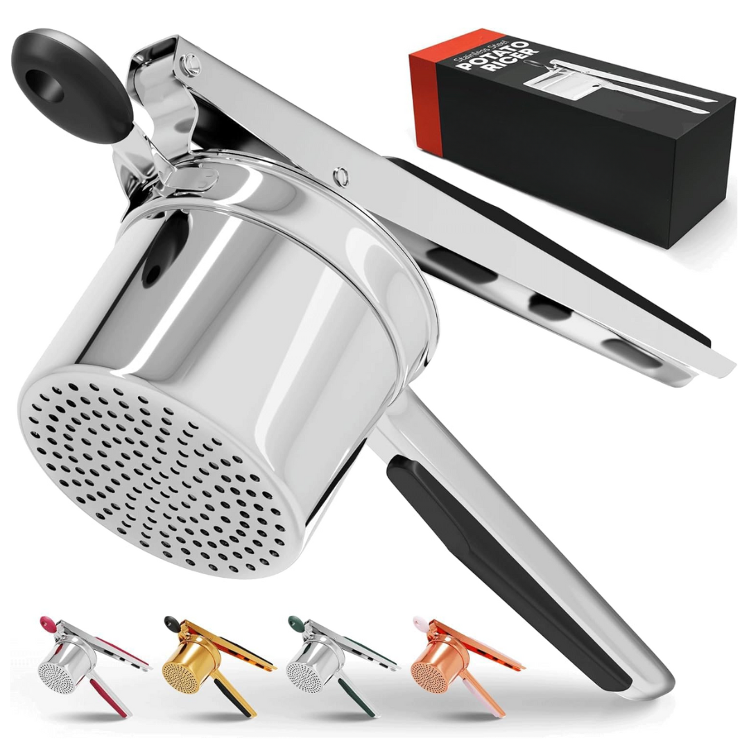 Presse-purée robuste en métal brillant