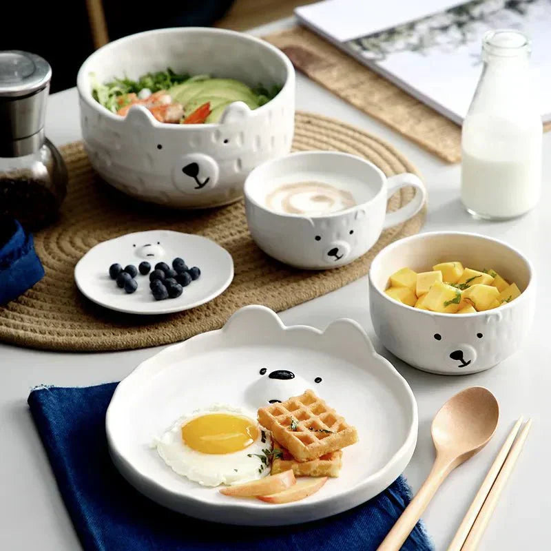 Assiette et bol assortis avec motif ours polaire