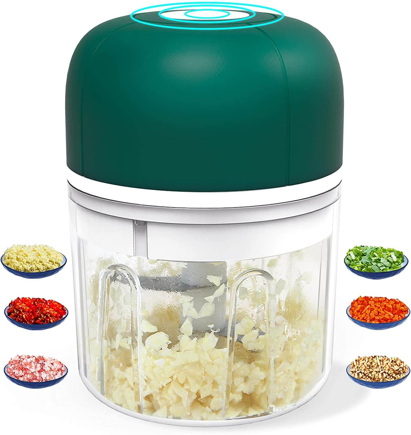 Vue avant d'un hachoir électrique pour ail et légumes