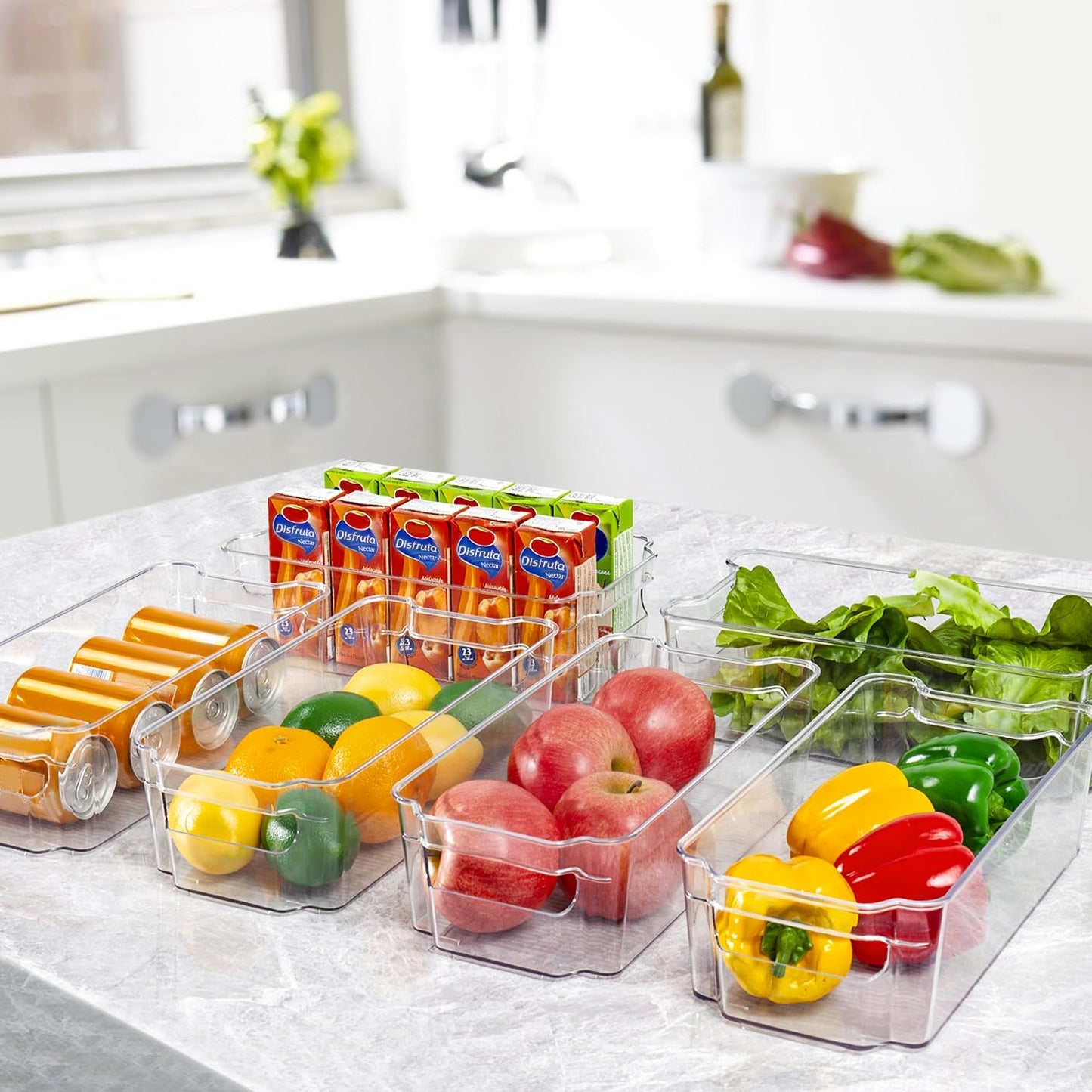 Ensemble de boîtes de rangement transparentes pour réfrigérateur, vue de face