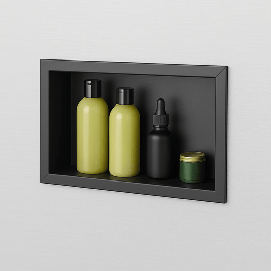 Niche de douche noire encastrable avec finition mate