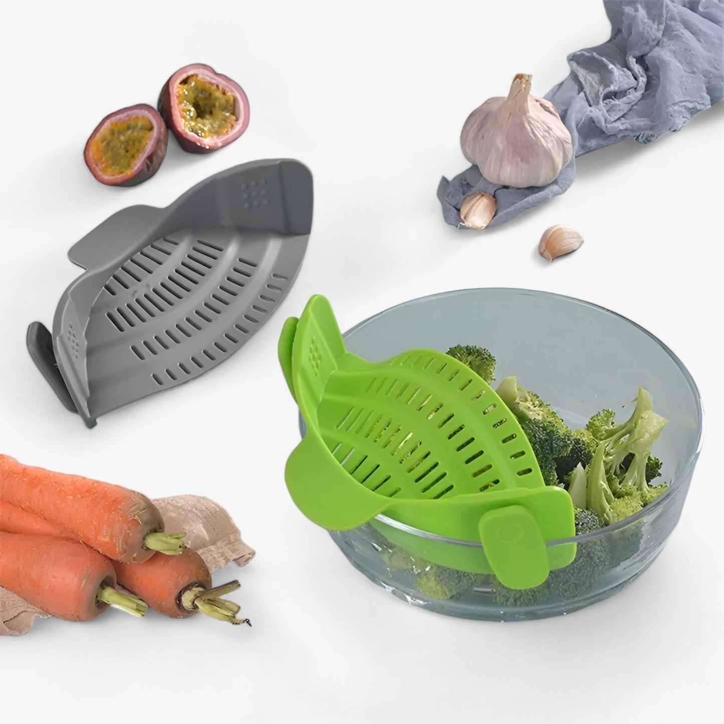 Passoire en silicone pliée, vue de dessus