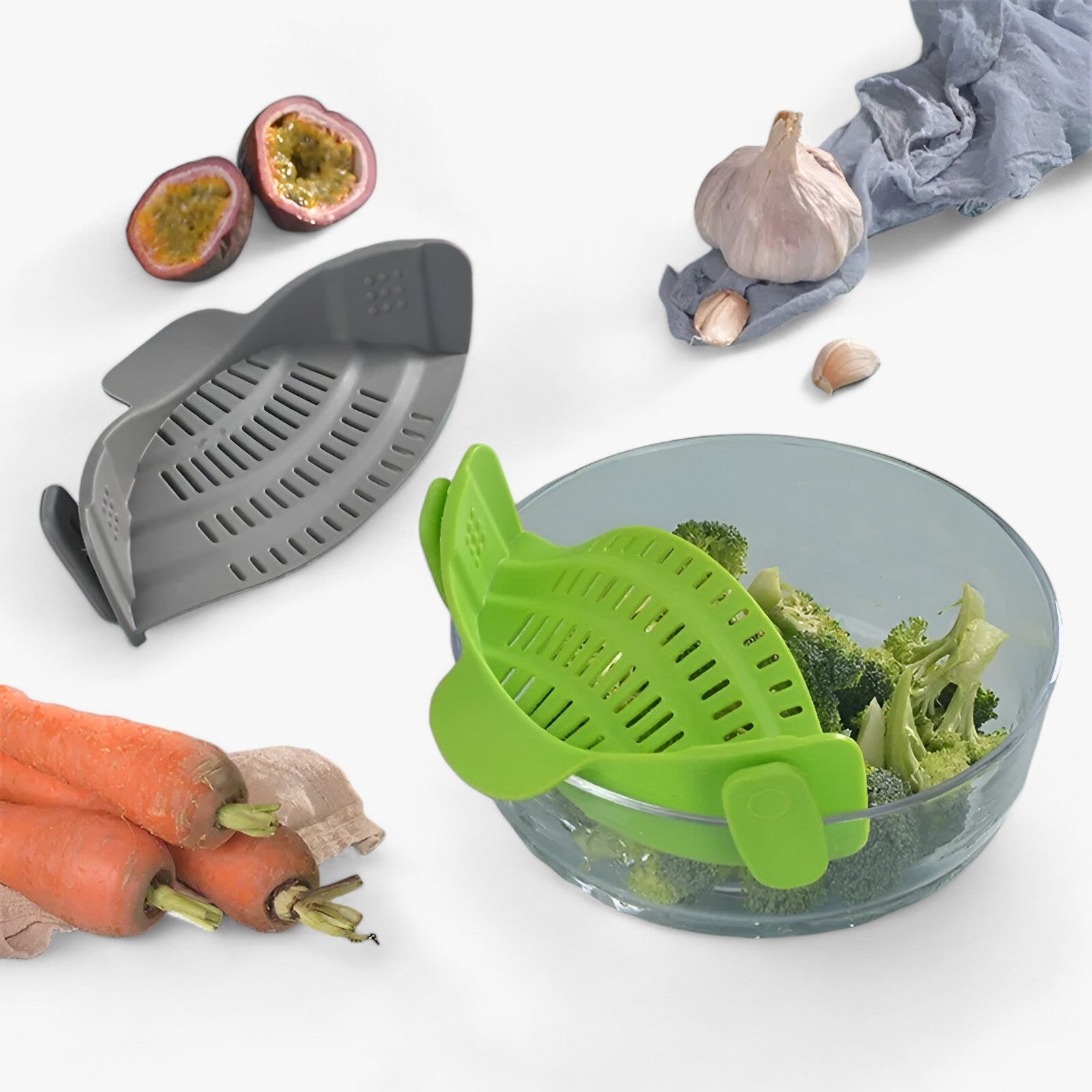 Passoire en silicone pliée, vue de dessus