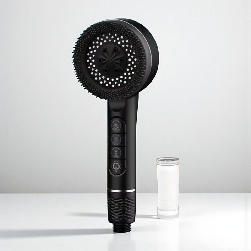 Pommeau de douche montrant les quatre modes de jet disponibles