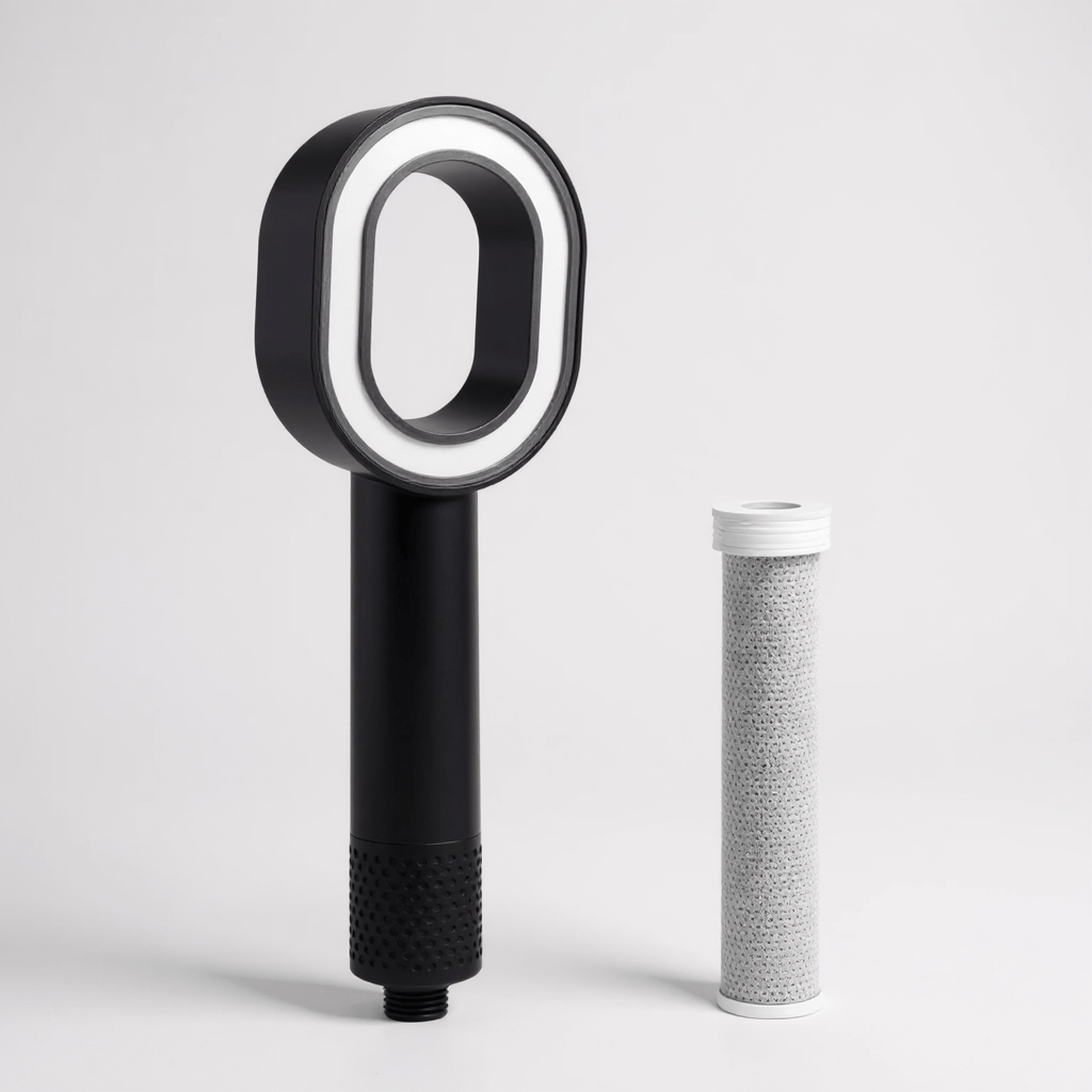 Pommeau de douche montrant les buses fines pour économie d'eau